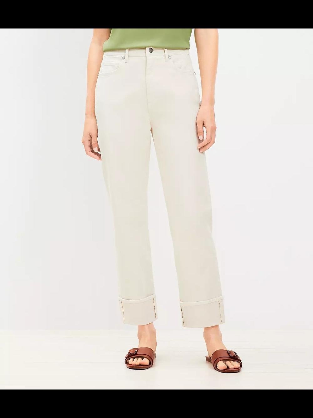LOFT High Rise Cuffed Straight Jeans In Popcorn, Sz. 12/31